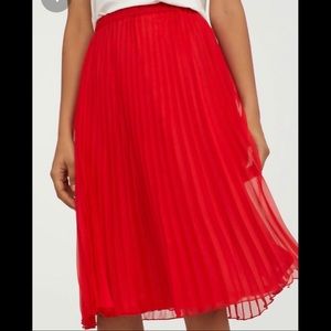 H&M Bright Red pleated midi skirt